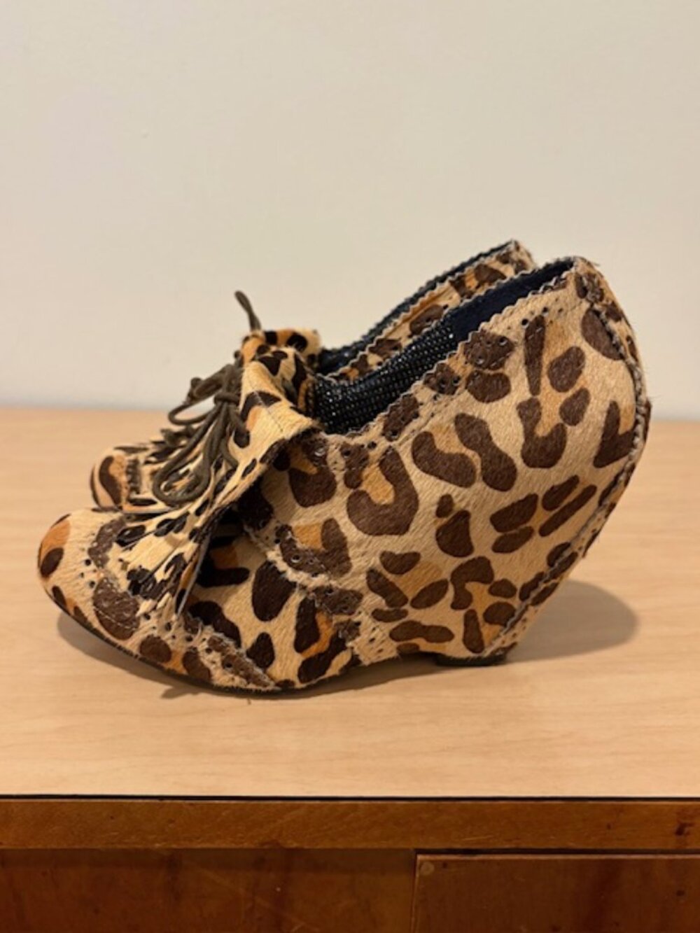Irregular Choice Leopard Horse Hair Wedges - Picture 5 of 13